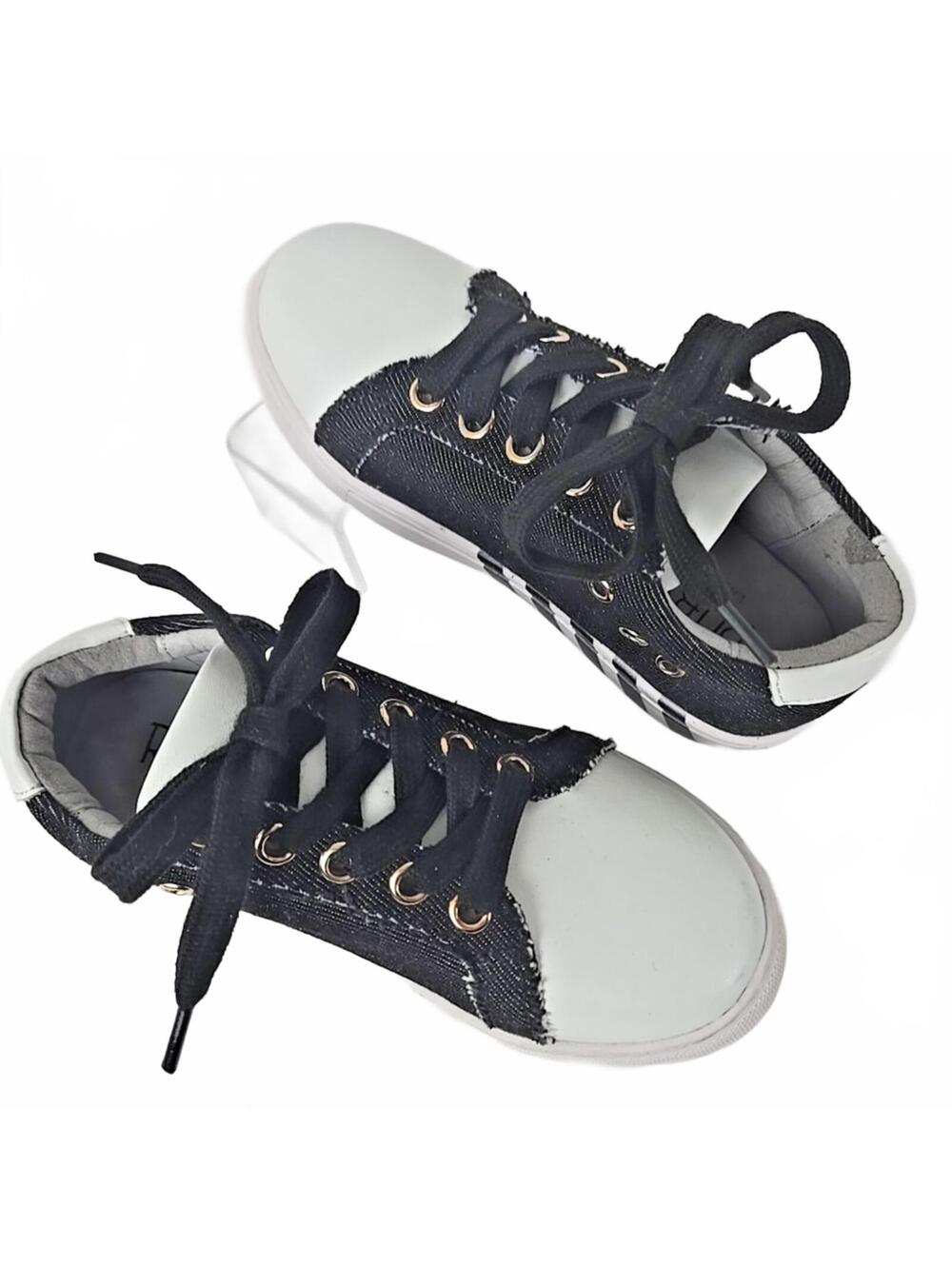 Ruby Label Leather Black Denim Kids Sneaker Lace Up Size 11.5/29